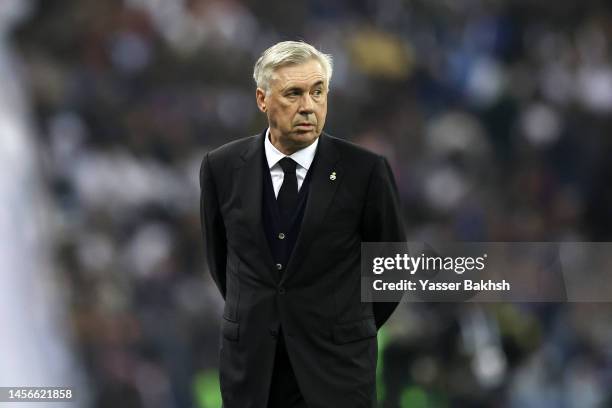 Carlo Ancelotti, Head Coach of Real Madrid, looks on during the Super Copa de Espana Final match between Real Madrid and FC Barcelona at King Fahd...