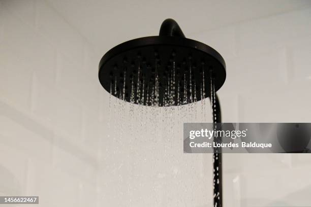 shower head with water - shower head stock pictures, royalty-free photos & images