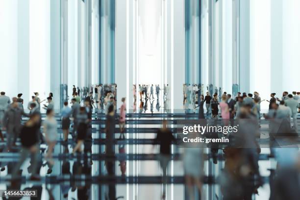 modern glass office lobby with business people - conventions stockfoto's en -beelden