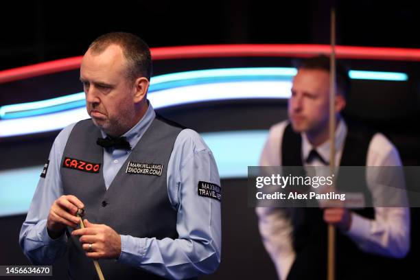 Mark Williams of Wales reacts during the Cazoo Masters Final against Judd Trump of England at Alexandra Palace on January 15, 2023 in London, England.