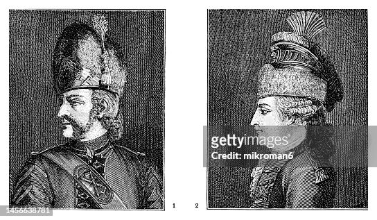 Old engraved illustration of 18th century French soldiers