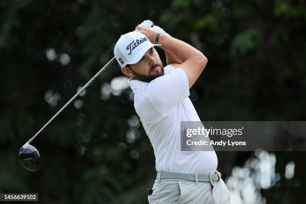 Hayden Buckley of the United States plays his shot from the fifth tee during the final round of the Sony Open in Hawaii at Waialae Country Club on...