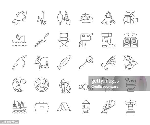 angelschnur-symbole. bearbeitbarer strich. - angeln stock-grafiken, -clipart, -cartoons und -symbole