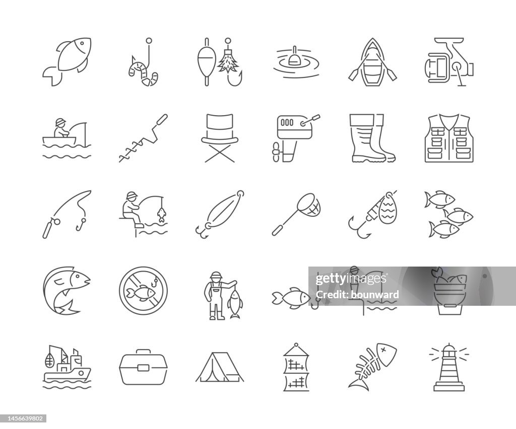 Fishing Line Icons. Editable Stroke.