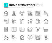 Simple set of outline icons about home renovation