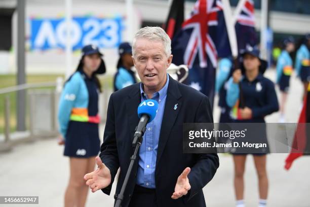 Tournament director Craig Tiley attends the opening ceremony during day one of the 2023 Australian Open at Melbourne Park on January 16, 2023 in...