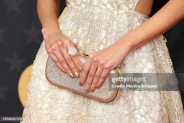 Krista Marie Yu, handbag detail, attends the 28th Annual Critics Choice Awards at Fairmont Century Plaza on January 15, 2023 in Los Angeles,...