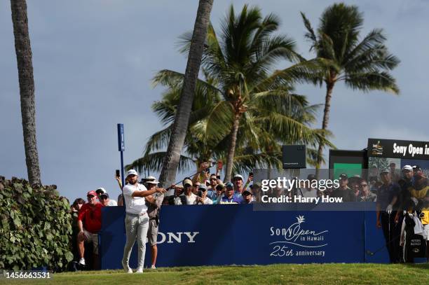 Hayden Buckley of the United States plays his shot from the 18th tee during the final round of the Sony Open in Hawaii at Waialae Country Club on...