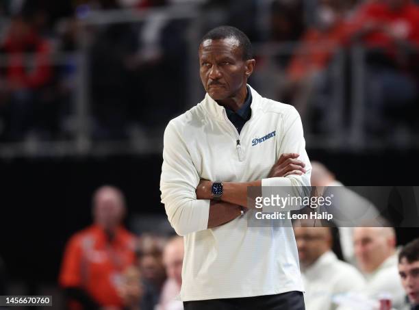 Detroit Pistons head basketball coach Dwane Casey watches the action during the third quarter of the game against the New York Knicks at Little...