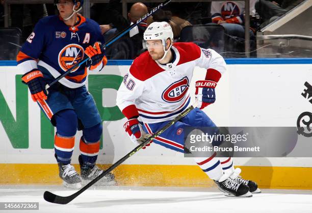 Joel Armia of the Montreal Canadiens skates against the New York Islanders at the UBS Arena on January 14, 2023 in Elmont, New York.