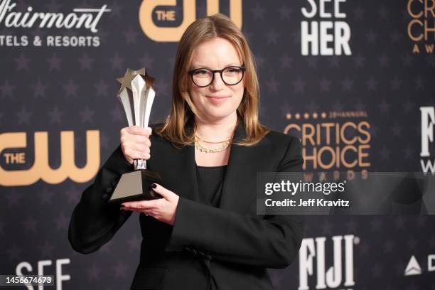 Sarah Polley, winner of the Best Adapted Screenplay award for "Women Talking", poses in the press room at the 28th Annual Critics Choice Awards at...