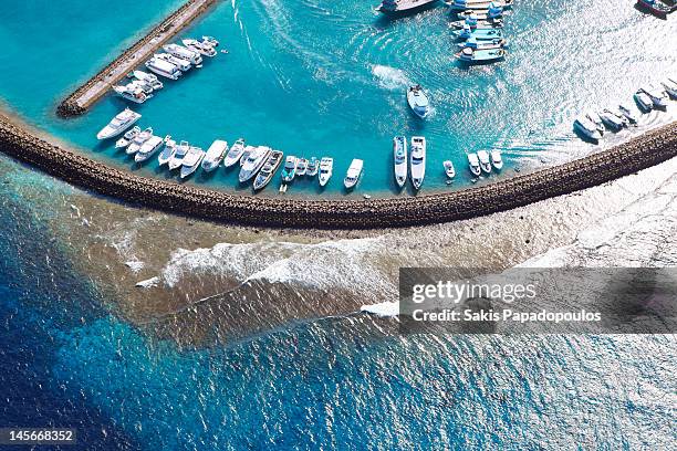 male harbor aerial view, maldives - maldives boat stock pictures, royalty-free photos & images