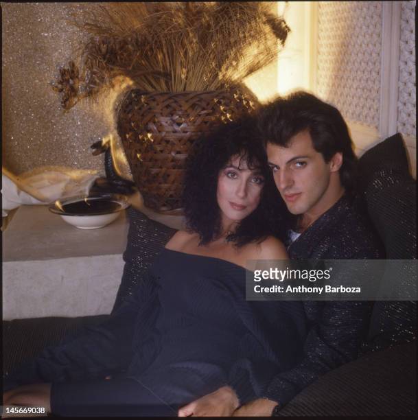 Portrait of American singer and actress Cher and her boyfriend, Rob Camilletti, 1980s.