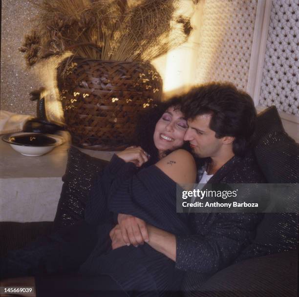 Portrait of American singer and actress Cher and her boyfriend, Rob Camilletti, 1980s.