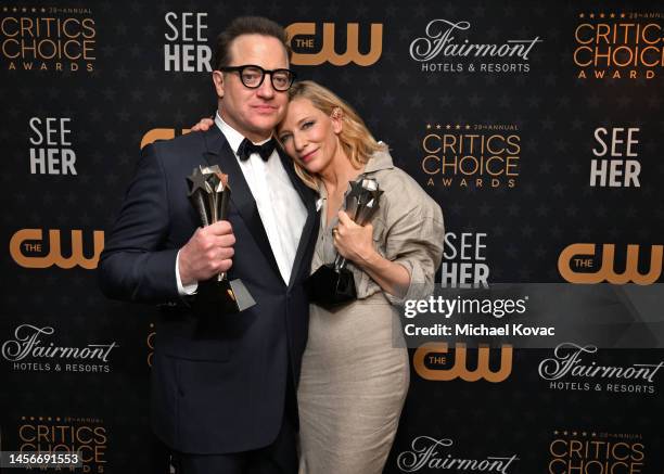 Brendan Fraser and Cate Blanchett attend Champagne Collet & OBC Wines' celebration of The 28th Annual Critics Choice Awards at Fairmont Century Plaza...