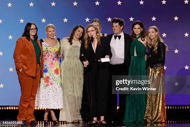 Liz Hannah, Victoria Thompson, Jordana Mollick, Elizabeth Meriwether, Michael Showalter, Rebecca Jarvis, and Amanda Seyfried accept the Best Limited...