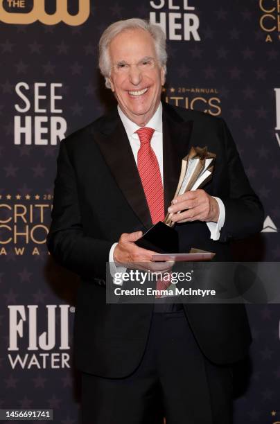 Henry Winkler, winner of the Best Supporting Actor in a Comedy Series award for "Barry", poses in the press room during the 28th Annual Critics...