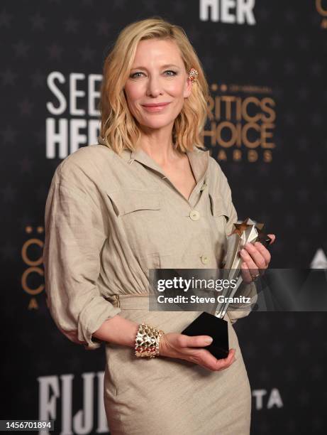 Cate Blanchett poses at the 28th Annual Critics Choice Awards at Fairmont Century Plaza on January 15, 2023 in Los Angeles, California.