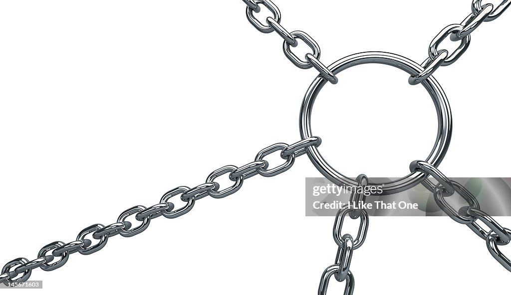 Five steel chains connecting at a steel ring