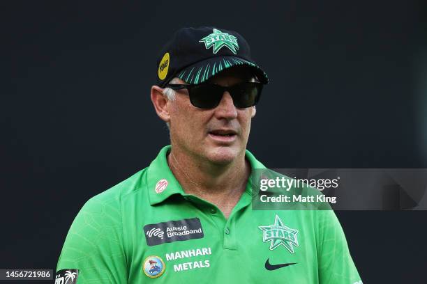 Stars head coach David Hussey looks on during the Men's Big Bash League match between the Melbourne Stars and the Brisbane Heat at Melbourne Cricket...