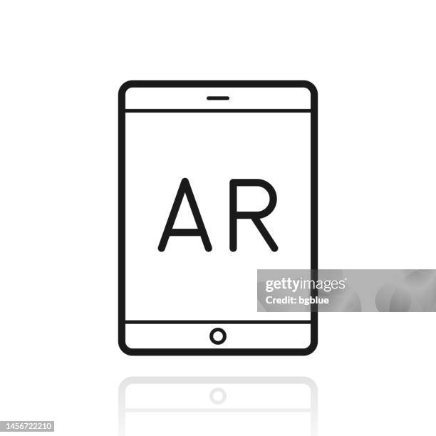 ar augmented reality on tablet pc. icon with reflection on white background - camera screen white background stock illustrations