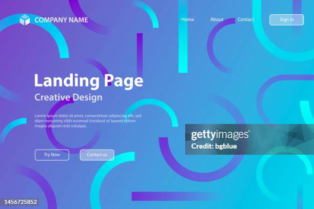 landing page template - abstract design with geometric shapes - trendy blue gradient - rolling paper stock illustrations