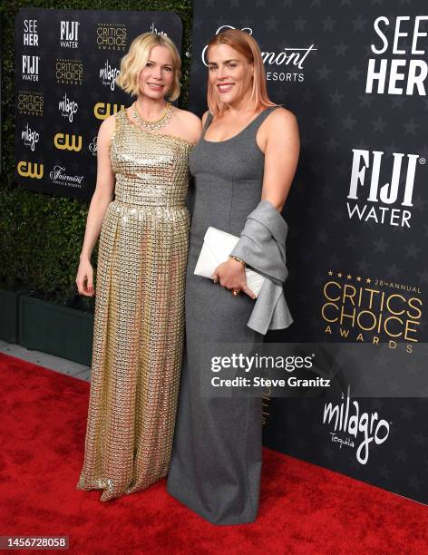 Michelle Williams, Busy Philipps arrives at the 28th Annual Critics Choice Awards at Fairmont Century Plaza on January 15, 2023 in Los Angeles,...