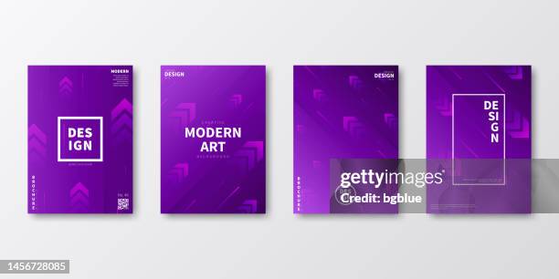brochure template layout, purple cover design, business annual report, flyer, magazine - neon arrow stock illustrations