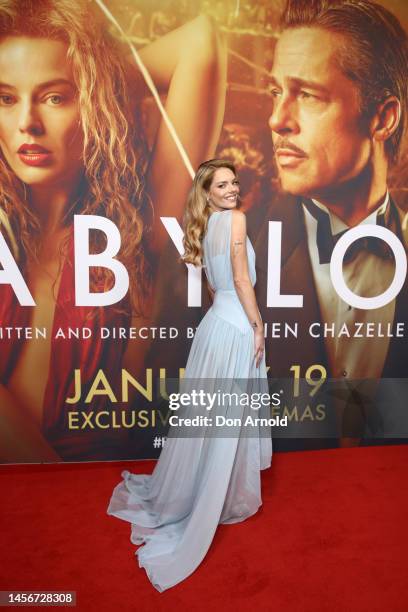 Samara Weaving poses at the Babylon premiere at State Theatre on January 16, 2023 in Sydney, Australia.