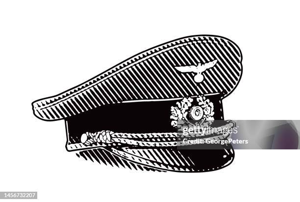 wwii german army officer hat on white background - german military uniform stock illustrations