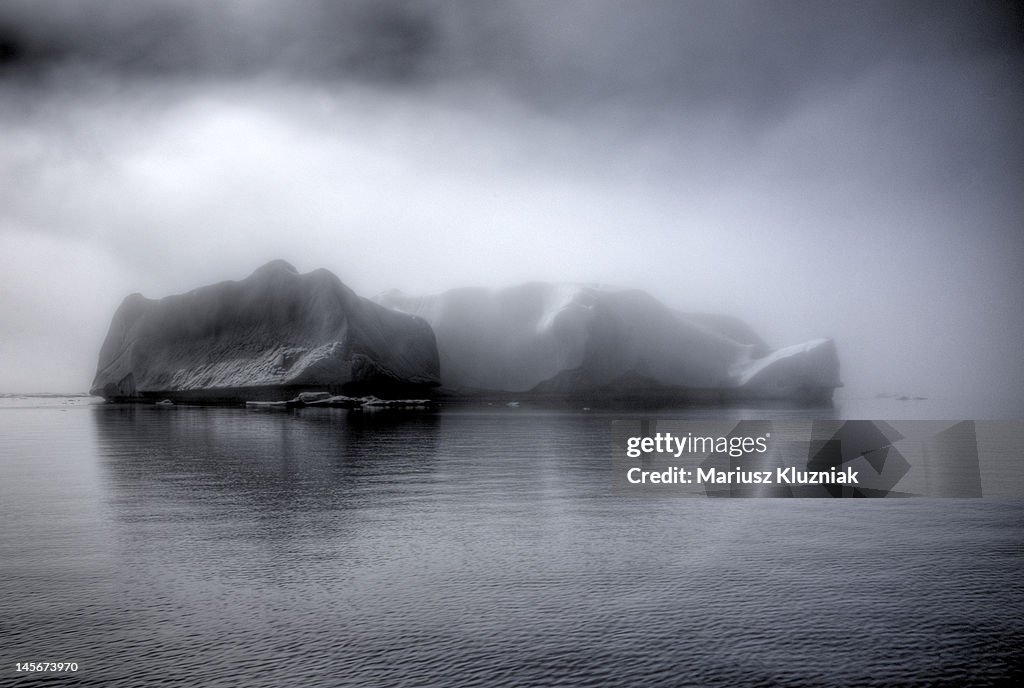 Huge Icebergs in mist