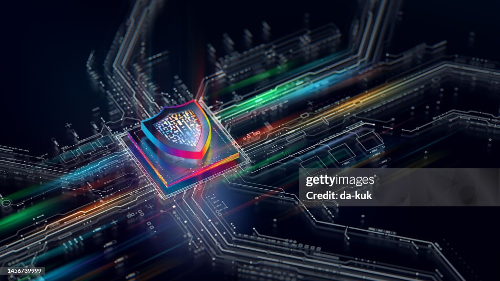Firewall Cpu Hardware Security Concept Digital Shield Firewall With Central Computer ...