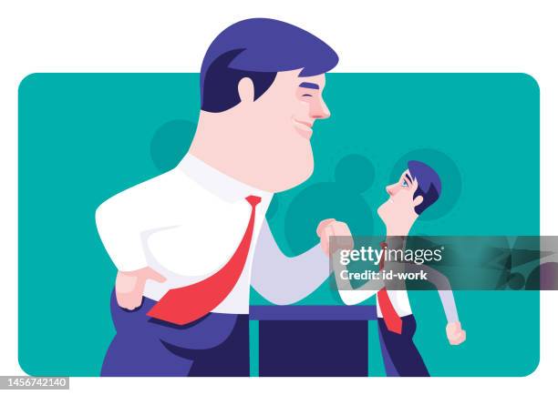 two businessmen competing in arm wrestling - office politics stock illustrations