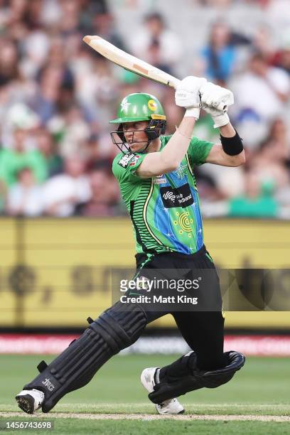 Nick Larkin of the Stars bats during the Men's Big Bash League match between the Melbourne Stars and the Brisbane Heat at Melbourne Cricket Ground,...