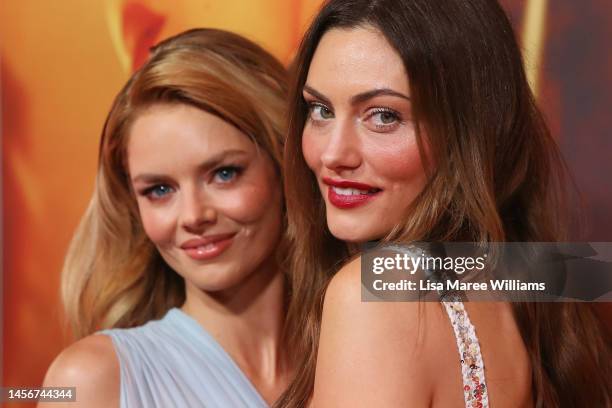 Samara Weaving and Phoebe Tonkin attends the Australian premiere of Babylon at State Theatre on January 16, 2023 in Sydney, Australia.