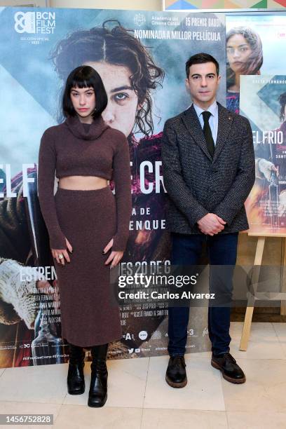 Director Santi Trullenque and actress Greta Fernandez attend the "El Fred Que Crema" photocall at the Renoir Princesa cinema on January 16, 2023 in...