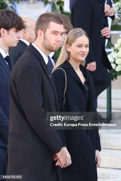 Pablo Nicolas, Juan Valentin and Irene Urdangarin arriving at the funeral for King Constantine of Greece at the Metropolitan Cathedral of Athens,...