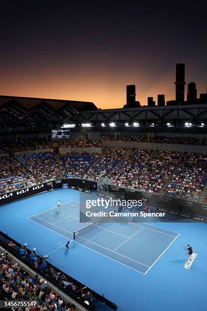 General view of Margaret Court Arena during the round one singles match between Stefanos Tsitsipas of Greece and Quentin Halys of France during day...