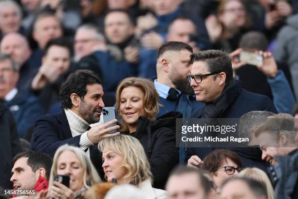 Mehrdad Ghodoussi, Amanda Staveley, Newcastle United directors and Richard Masters, CEO of the Premier League look on during the Premier League match...