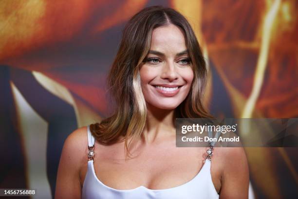 Margot Robbie poses at the Babylon premiere at State Theatre on January 16, 2023 in Sydney, Australia.