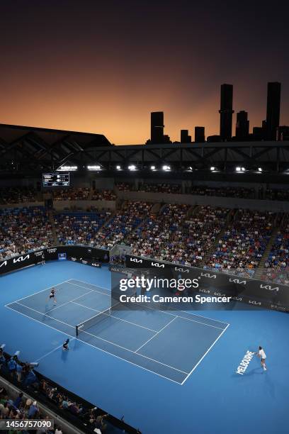 General view of Margaret Court Arena during the round one singles match between Stefanos Tsitsipas of Greece and Quentin Halys of France during day...
