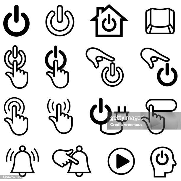 illustrazioni stock, clip art, cartoni animati e icone di tendenza di icone dei pulsanti di accensione e riproduzione - pulsante di attivazione o disattivazione