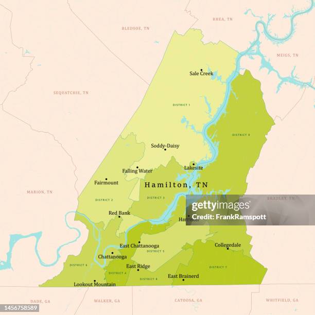 tn hamilton county vector map green - red bank new jersey stock illustrations