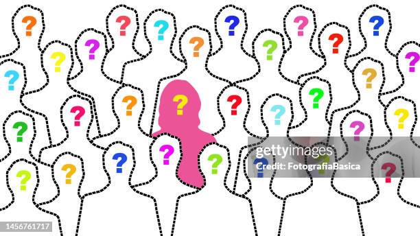 questioned woman and missing men - missing person stock illustrations