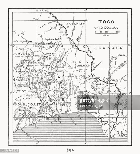 ilustraciones, imágenes clip art, dibujos animados e iconos de stock de mapa histórico de áfrica occidental, grabado en madera, publicado en 1899 - países del golfo