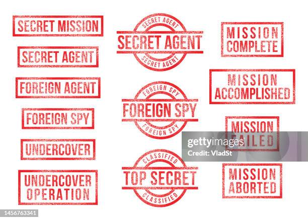 stempel top secret mission undercover agent foreign spy - stempel stock-grafiken, -clipart, -cartoons und -symbole
