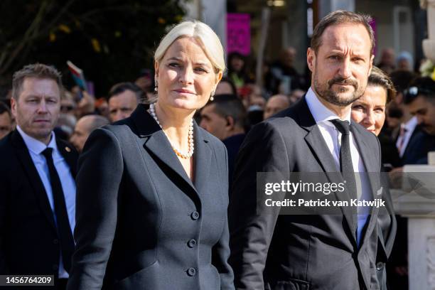 Crown Prince Haakon of Norway and Crown Princess Mette-Marit of Norway attend the funeral of Former King Constantine II of Greece on January 16, 2023...
