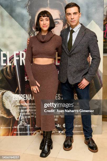 Greta Fernandez and Santi Trullenque attend the "El Fred Que Crema" photocall at Cines Renoir on January 16, 2023 in Madrid, Spain.