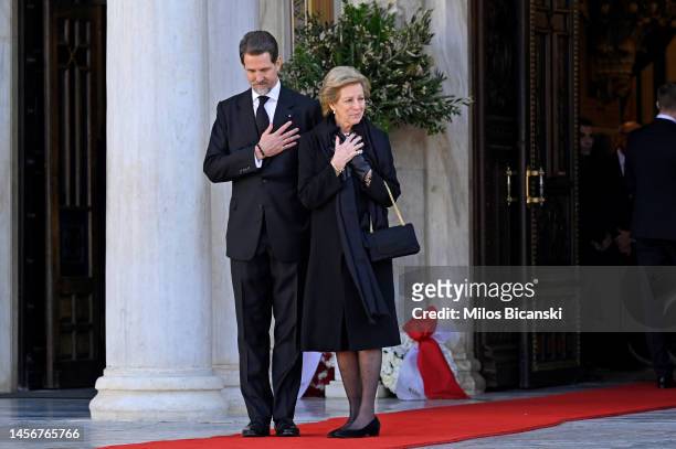 Crown Prince Pavlos of Greece and former Queen Anne Marie of Greece attend the funeral of Former King Constantine II of Greece on January 16, 2023 in...