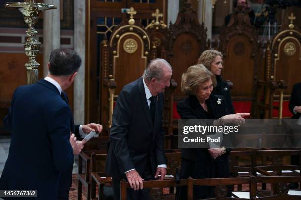 Former King Juan Carlos and Queen Sofia of Spain attends the funeral of Former King Constantine II of Greece on January 16, 2023 in Athens, Greece....